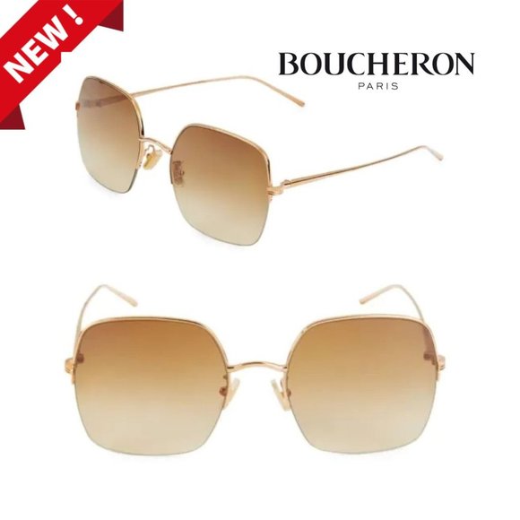 Boucheron Gold Sunglasses with Case NWT BOUCHERON NUDE GOLD BC0015S 005 CAT EYE 47MM SQUARE  main image 2